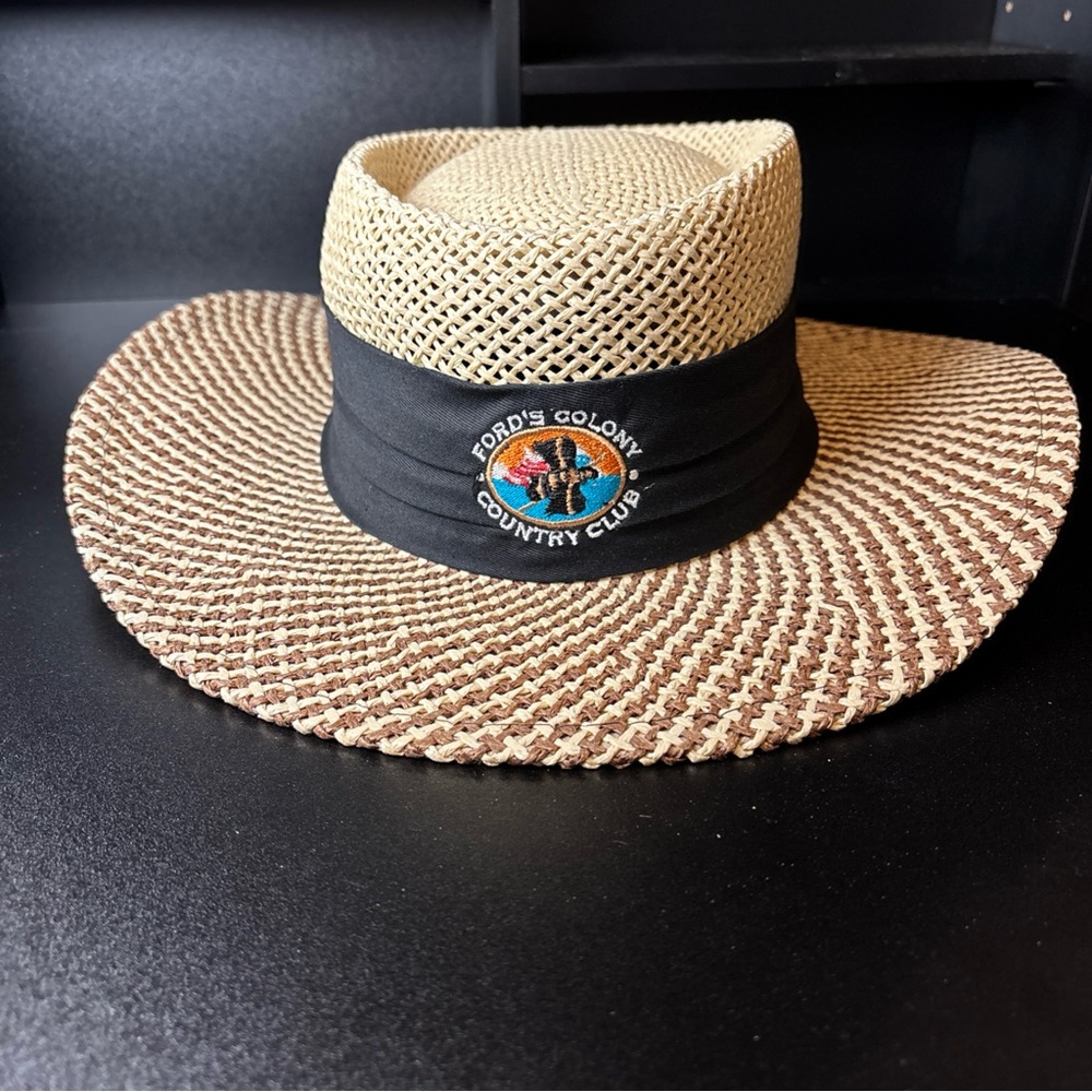 AHEAD Fine Hats Straw Summer Sun Hat Wide Brim Ford's Colony Country Club S/M